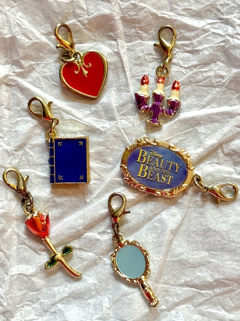 Disney Beauty and the Beast Charm Set Enchanted Rose Lumiere Mirror Book